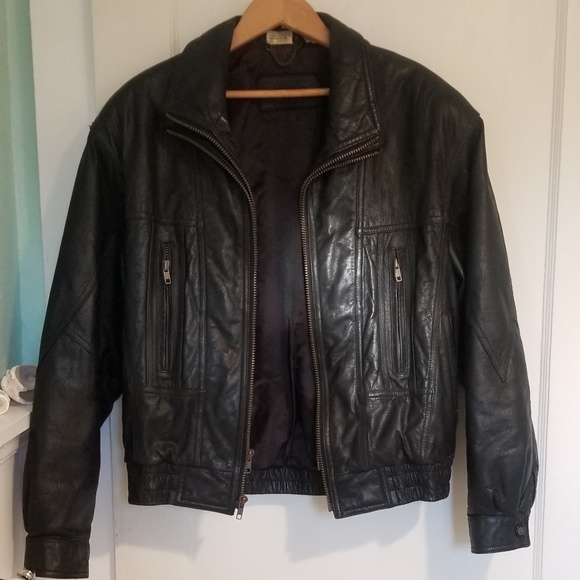 Leather Black Bomber Biker Jacket - Picture 1 of 5